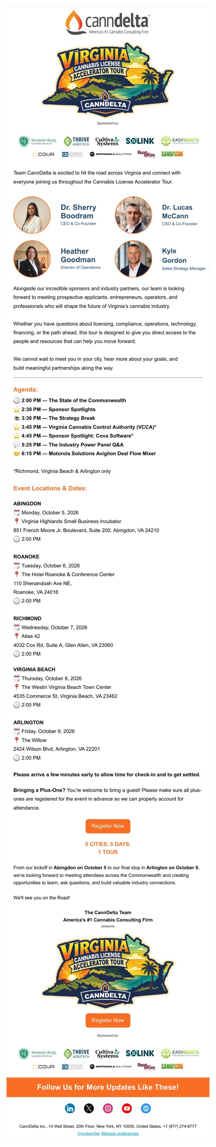 CannDelta “See You Soon at the Virginia Cannabis License Accelerator Tour” email