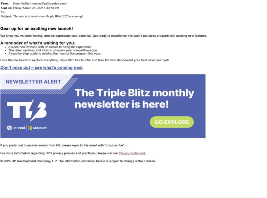 Triple Blitz email: Gear up for an exciting new launch